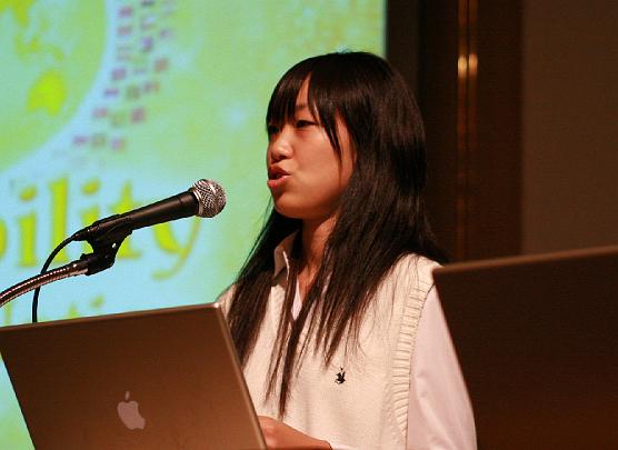 032 Japan Osaka  Conf.jpg - Haiko Ngao, a 14 year old practitioner of Transcendental Meditation, explained to educators and officials how the practice completely transformed her life.